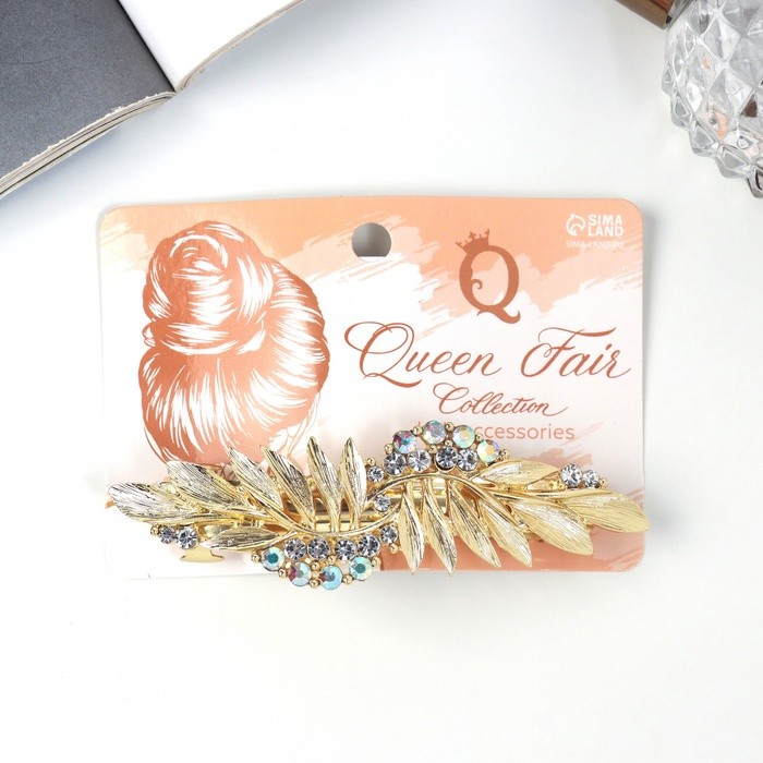 Заколка-автомат для волос "Шерри" листья, 9 см, золото