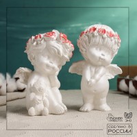 Набор фигур "Пара ангелочков" 2шт, перламутр, 15см