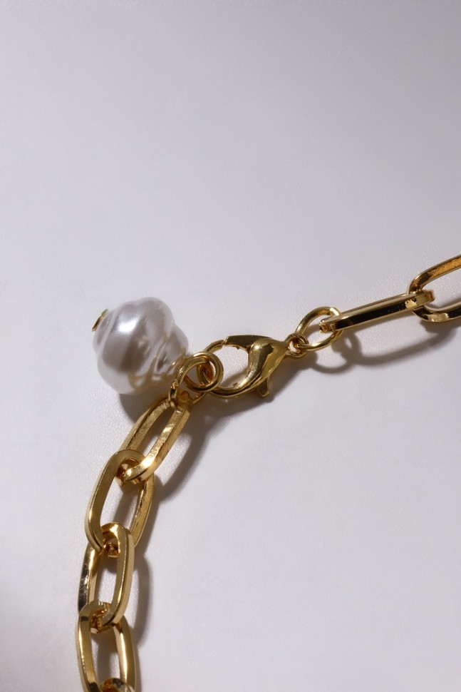 Браслет жемчуг «Ракушка» жемчужная бусина, цвет белый в золоте, L=18 см