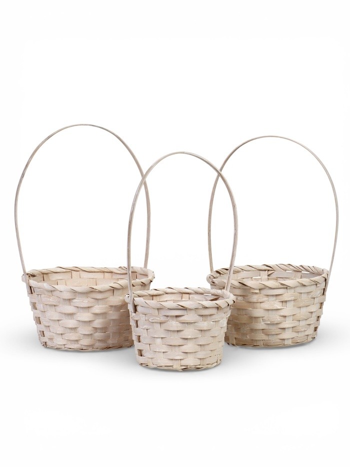 Корзина плетёная для хранения, бамбук, белая, набор 3 шт., Greengo