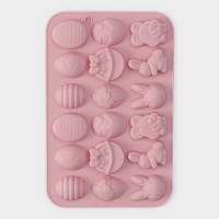 Форма для шоколада Доляна «Пасхальные кролики», силикон, 19×12,5×1 см, 18 ячеек, розовая