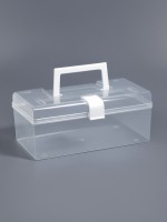 Бокс для хранения мелочей, с ручкой, 23×13×9.5 см, прозрачный/белый