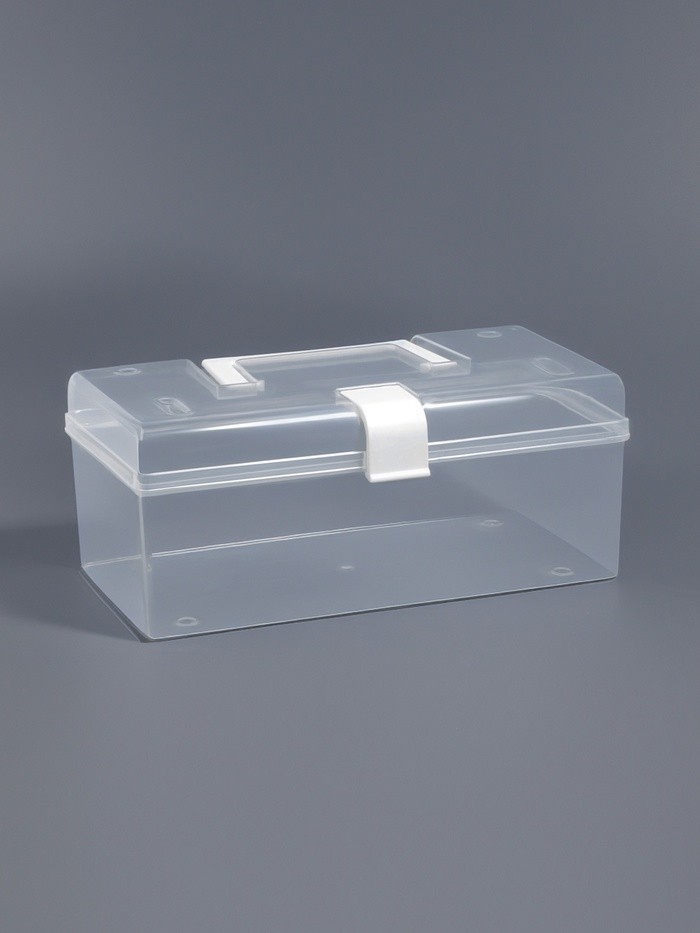Бокс для хранения мелочей, с ручкой, 23×13×9.5 см, прозрачный/белый Бокс для хранения мелочей, с ручкой, 23×13×9.5 см, прозрачный/белый