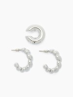 Набор серег и кафф QF «Косичка», 3 шт. бублик, цвет серебро