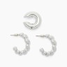 Набор серег и кафф QF «Косичка», 3 шт. бублик, цвет серебро