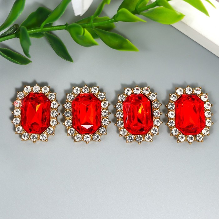 Декор для творчества металл "Медальон восьмиугольный" рубин кристалл стразы 2х1,5 см