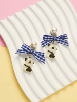 Серьги-клипсы детские «Выбражулька» панда с бантом клетка и жемчужиной, цветные