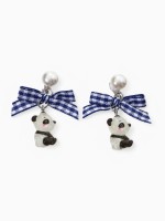 Серьги-клипсы детские «Выбражулька» панда с бантом клетка и жемчужиной, цветные