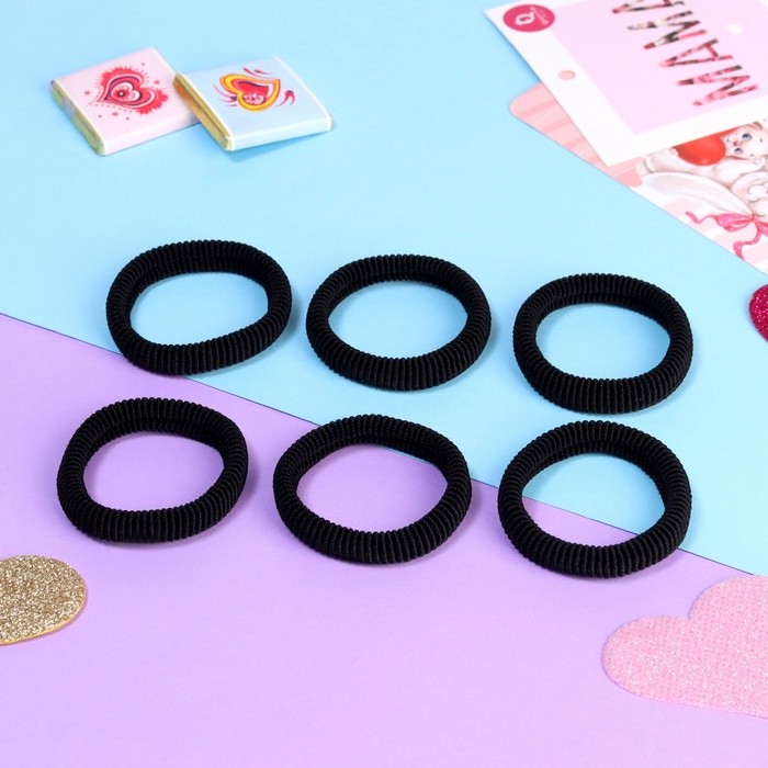 Резинка для волос "Авокадо лав" (набор 6 шт) парочка, 4 см, чёрный