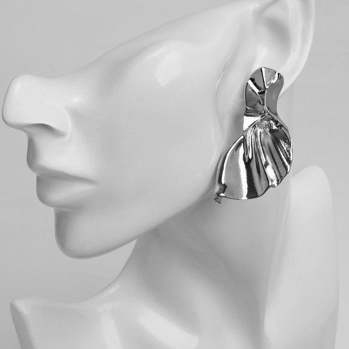 Серьги металл «Изгиб» волна крупная, цвет серебро