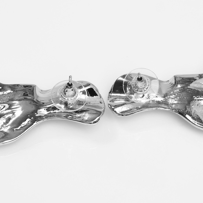 Серьги металл «Изгиб» волна крупная, цвет серебро