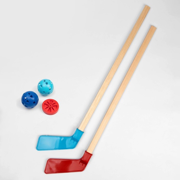 Хоккейный набор: 2 клюшки, 4 ворот, 2 мяча, шайба Хоккейный набор: 2 клюшки, 4 ворот, 2 мяча, шайба