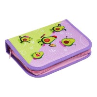 Пенал 1 секция 140 х 210 х 40 мм, откидной карман и косметичка, тканевый, Calligrata TOP Content "Авокадо стайл"