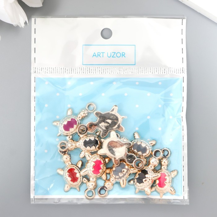 Декор для творчества пластик под металл "Черепаха яркий панцирь" МИКС набор 10 шт 2,5х1,4 см   78124