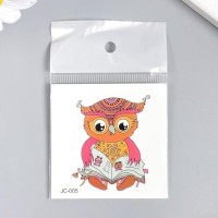 Татуировка на тело цветная "Совёнок с книгой" 6х6 см