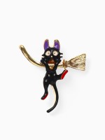 Брошь «Кот» на метле, цветная в золоте