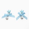 Серьги-клипсы детские «Выбражулька» корона с бантом и жемчужиной, голубой-белые