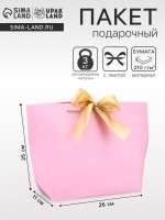 Пакет подарочный ламинированный, с лентой «Розовый», горизонтальный, 26×25×11 см