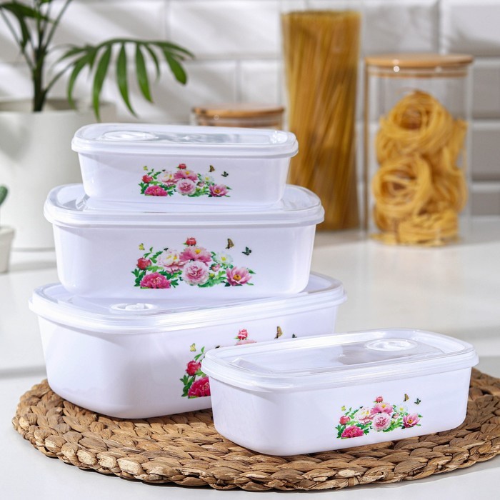 Набор ланч-боксов «Розы», 4 шт: 400 мл, 650 мл, 1 л, 1,5 л