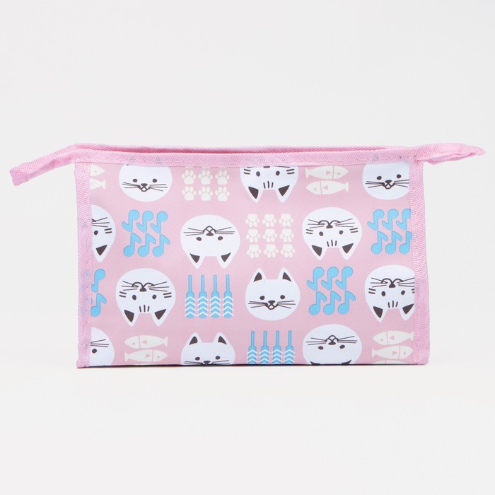 Косметичка на молнии, треугольная, с принтом «Коты и рыбки», розовая Косметичка на молнии, треугольная, с принтом «Коты и рыбки», розовая