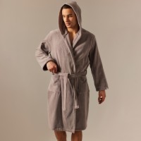 Халат махровый с капюшоном мужской SL HOME: Basic «Софт Мист», размер S, хлопок 100%, серый
