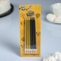 Свечи в торт «Ройс», 6 шт., высокие, 13 см, чёрные и золотые