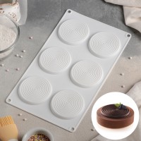 Форма для муссовых десертов и выпечки Доляна «Гипноз», 30×17,5×0,5 см, 6 ячеек, d=7,7 см, цвет белый