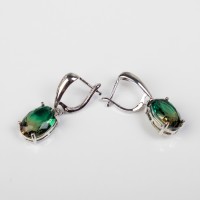 Серьги со стразами «Иллюзион» овал объёмный, коричнево-зелёные в серебре