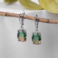 Серьги со стразами «Иллюзион» овал объёмный, коричнево-зелёные в серебре