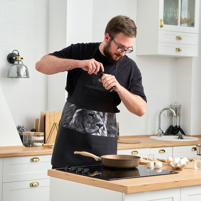 Фартук кухонный мужской «Доляна. Самый лучший мужчина», 70×60 см, 100% хлопок, 160 г/м², чёрный