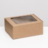 Коробка самосборная, бурая с окном, для подарков, хранения и отправки посылок, 22×16.5×9.5 см