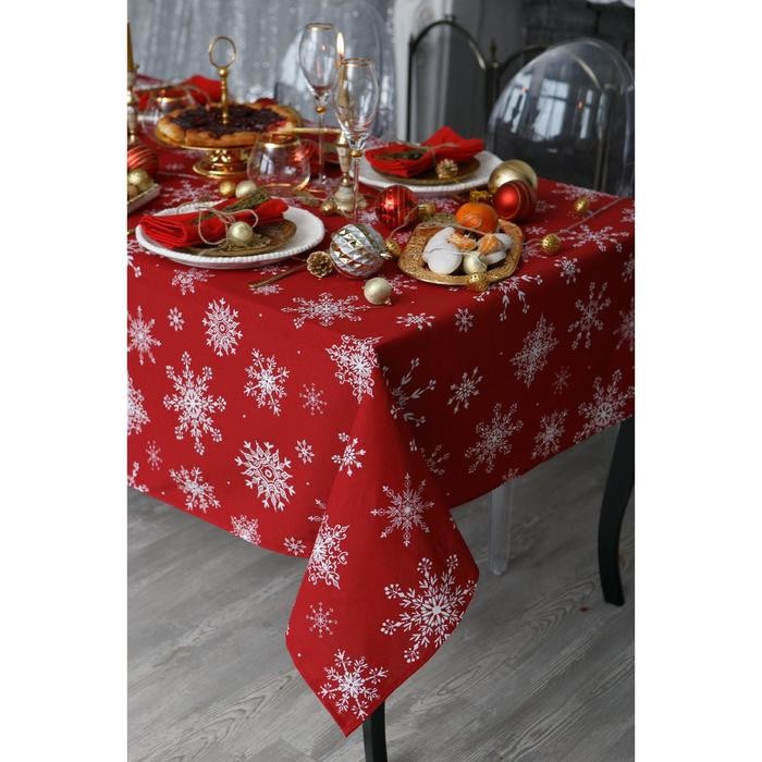 Скатерть новогодняя «Доляна» Белые снежинки 110×149± 3 см, 100% хлопок, 164 г/м²