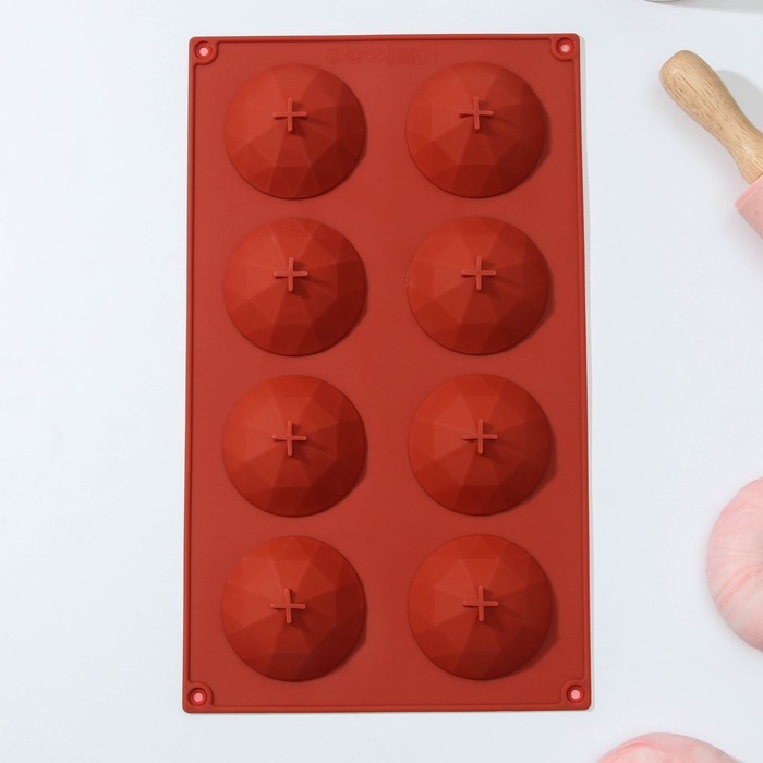 Форма для выпечки Доляна «Бриллиант», 8 ячеек, 29×17×2,2 см, d=5,8 см, цвет коричневый