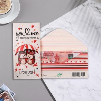 Конверт для денег "I love you" глиттер, конгрев, ёжики, 17х8 см
