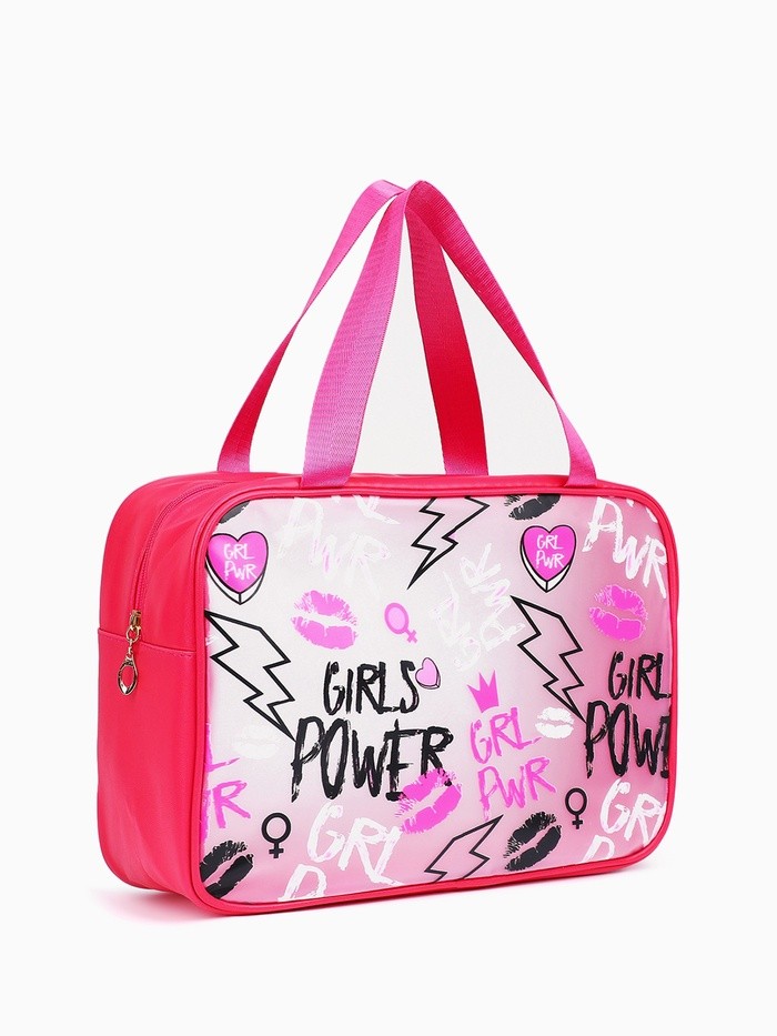 Косметичка-сумка на молнии для бассейна, большая, с ручками, с принтом Power, малиновая