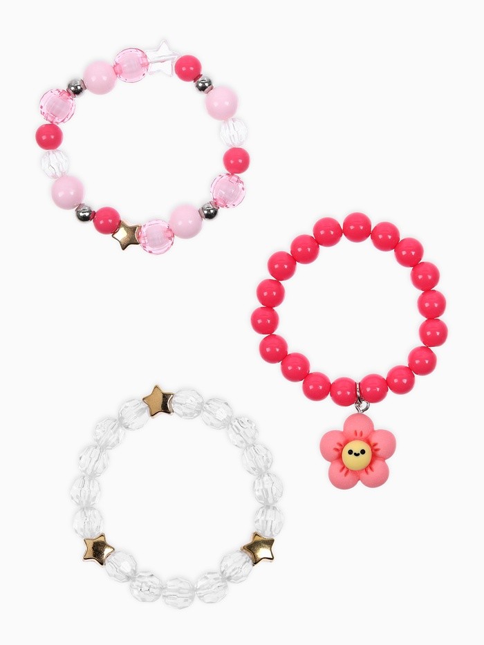 Набор браслетов детский Выбражулька «Цветок» 3 шт. d=6 см бело-розовый