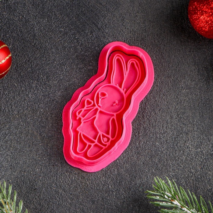 Форма для печенья «Зайка с леденцом», штамп, вырубка, цвет розовый