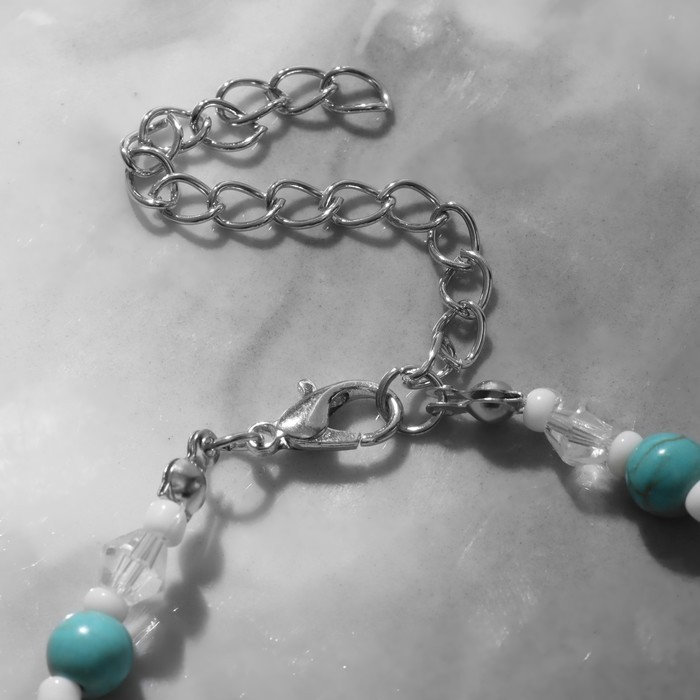 Браслет на ногу QF «Морская звезда», бело-голубой в серебре, 23.5 см + удлинитель 4.5 см