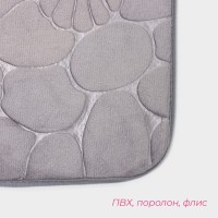 Коврики для ванной и туалета Доляна «Галька, ракушки», 2 шт., 40×50 см, 50×80 см, серые