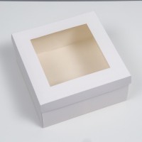 Коробка складная, крышка-дно, с окном, белая, 25×25×12 см