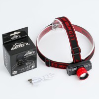 Фонарь налобный аккумуляторный «Мастер К», 5 Вт, 140 Лм, XPE, 3 режима, 7×5×3.5 см, USB