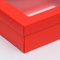 Коробка подарочная складная, упаковка, «Красная», с окном, 21×15×7 см