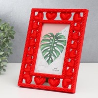 Фоторамка пластик 10х15 см "Сердечность" красная 22,5х17 см