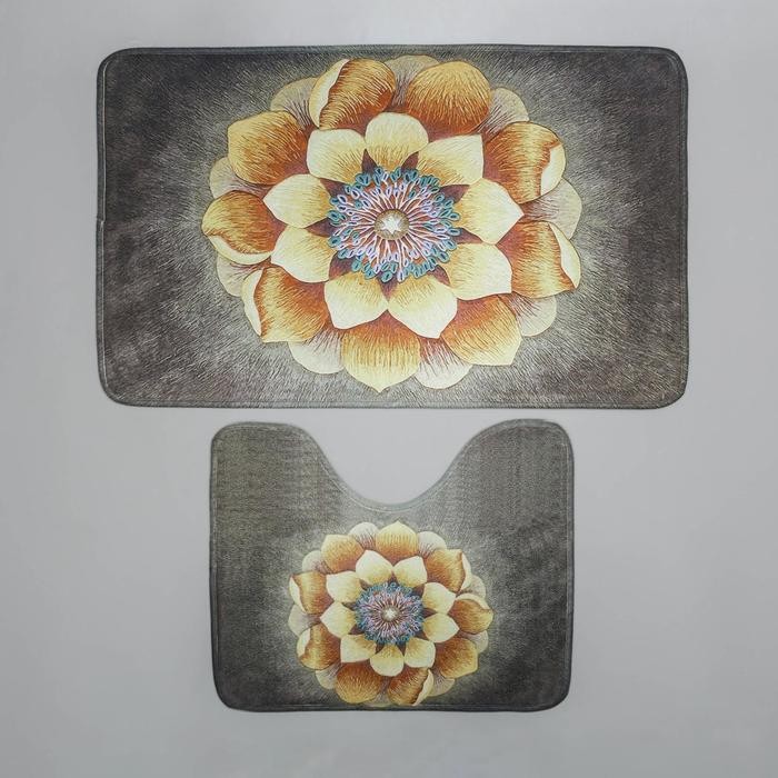 Набор ковриков для ванной и туалета Доляна «Аура», 2 шт: 50×80, 50×40 см Набор ковриков для ванной и туалета Доляна «Аура», 2 шт: 50×80, 50×40 см