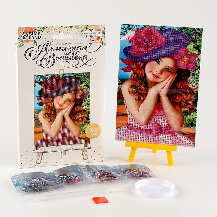 Алмазная мозаика с частичным заполнением на подставке «Девочка», 13 х 19 см, картон