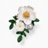 Брошь «Цветы» на ветке, цвет бело-зелёный в серебре
