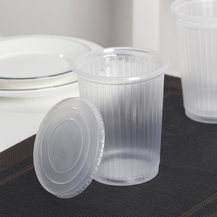 Стакан с крышкой одноразовый «Ребристый», 500 мл, цвет прозрачный