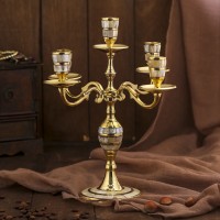 Подсвечник латунь на 5 свечей "Перламутровые отливы" 13х9х28 см