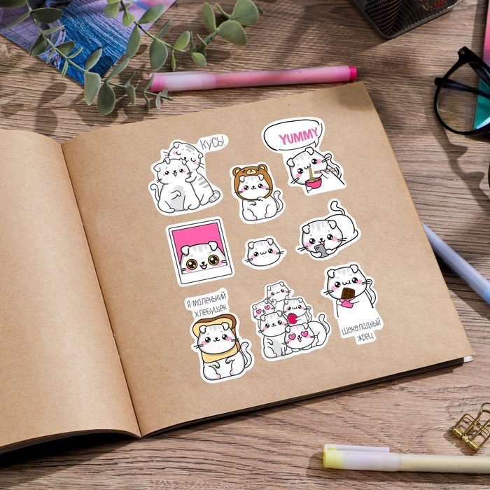 Наклейки бумажные «Волшебный кот», 11 × 16 см