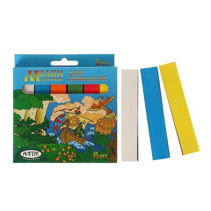 Мелки цветные для асфальта 6 штук «АЛГЕМ», квадратные